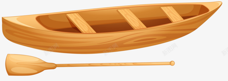 小船和船桨png免抠素材_新图网 https://ixintu.com 卡通 卡通独木舟 小船 木头 船桨