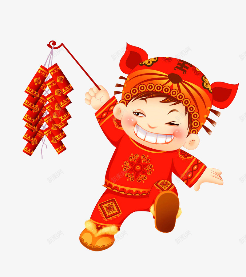 卡通红色中国娃娃鞭炮装饰图案png免抠素材_新图网 https://ixintu.com 中国娃娃 卡通 红色 装饰图案 鞭炮