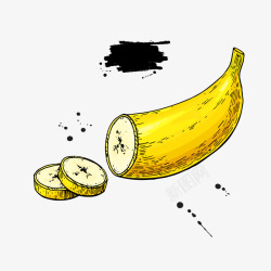 切开的香蕉切片的黄色香蕉矢量图高清图片