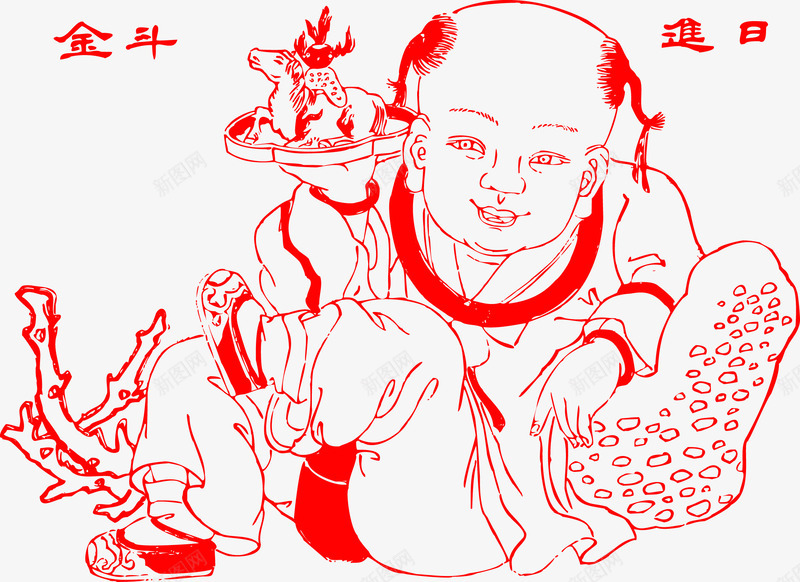 红色新年传统娃娃png免抠素材_新图网 https://ixintu.com 传统 娃娃 新年 红色