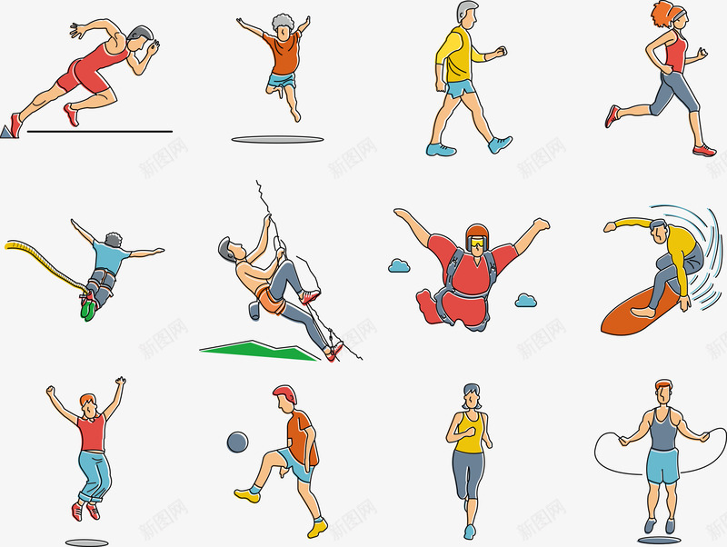 卡通运动员png免抠素材_新图网 https://ixintu.com 体育 健身 冲浪 卡通运动员 矢量运动员 跑步 踢球 运动 运动员