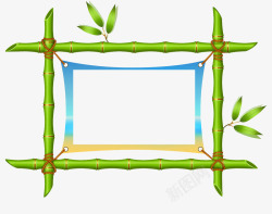 绿色蓝色竹边框悬挂条幅素材