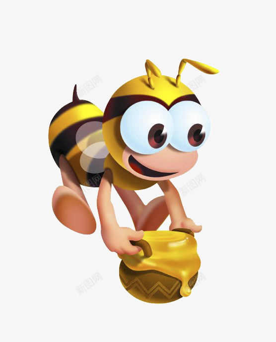 一只蜜蜂png免抠素材_新图网 https://ixintu.com 嘴巴 手绘 眼睛 罐子 蜂蜜卡通 触角 黄色的