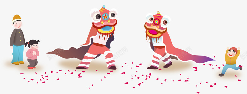 新年舞狮插画png免抠素材_新图网 https://ixintu.com 插画 新年 新春佳节 舞狮 装饰图案