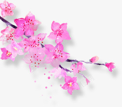 粉色鲜艳水墨花朵素材