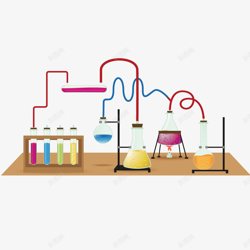 实验器材png免抠素材_新图网 https://ixintu.com 桌子 烧瓶 试管 酒精灯