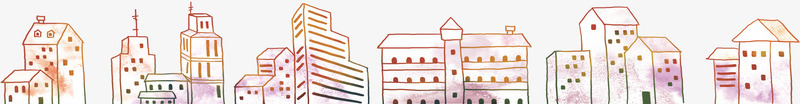 手绘颜色涂加城市建筑物png免抠素材_新图网 https://ixintu.com 城市 建筑物 颜色