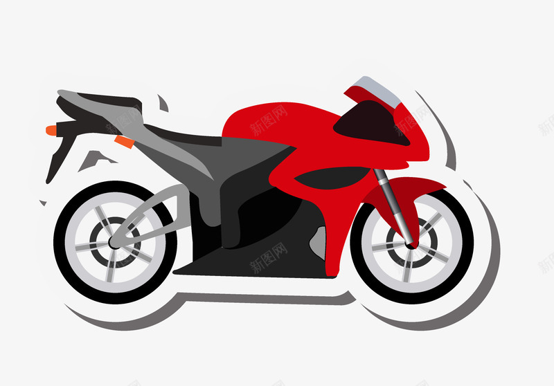 红色摩托赛车贴纸图png免抠素材_新图网 https://ixintu.com 交通工具 座椅 简图 红色摩托车赛车 贴纸 车把 车轮