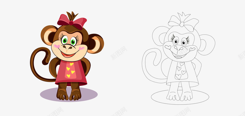 卡通手绘女性猴子线稿png免抠素材_新图网 https://ixintu.com 卡通的动物 女性的猴子 平面猴子 手绘的猴子 线稿的猴子