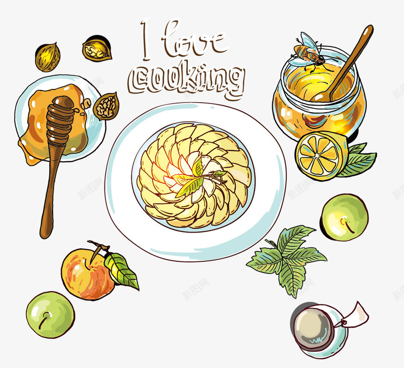 卡通美食png免抠素材_新图网 https://ixintu.com 健康食物 卡通美食 吃货 果茶 水果 美味 美食 蜂蜜