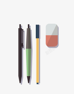 彩色文具笔与橡皮素材