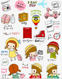 韩国可爱女孩贴纸素材