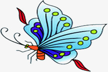 手绘水彩蓝色鲜艳飞舞的蝴蝶素材