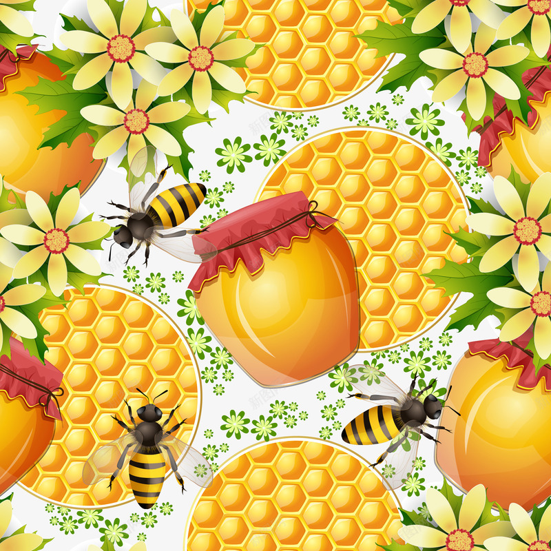 蜜蜂与蜂蜜背景png免抠素材_新图网 https://ixintu.com 小皱菊 花卉 蜂巢 蜂窝格 蜂蜜 蜂蜜罐 蜂蜜背景 蜜蜂 蜜蜂窝 蜜蜂背景