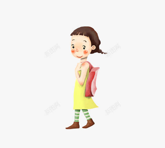 背书包的小女孩png免抠素材_新图网 https://ixintu.com 卡通人物 卡通女孩 卡通娃娃 粉色 黄色