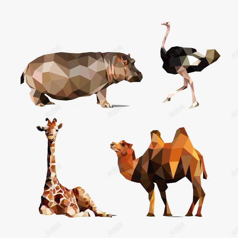 4款立体折纸动物png免抠素材_新图网 https://ixintu.com 动物 折纸 河马 长颈鹿 骆驼 鸵鸟