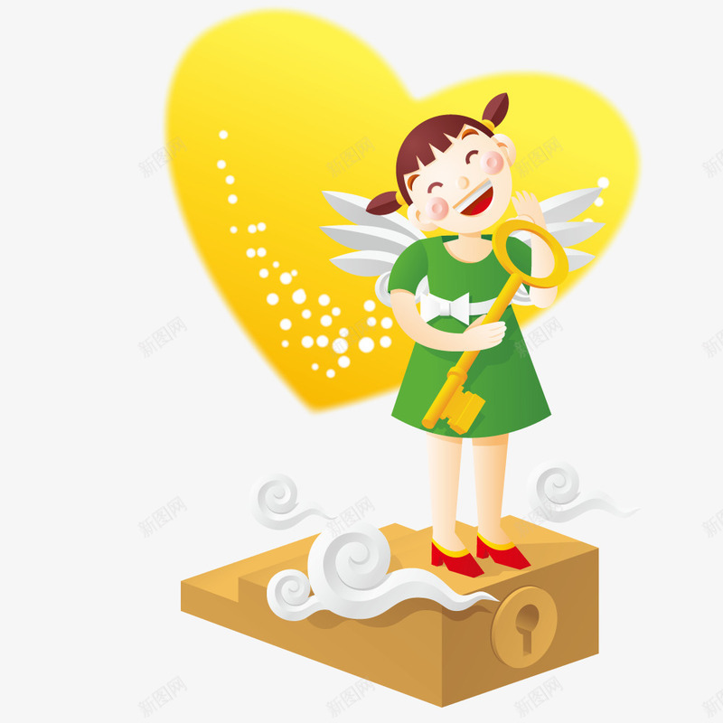 天使女孩拿着金钥匙png免抠素材_新图网 https://ixintu.com 创意 女孩 手绘 插画 金钥匙