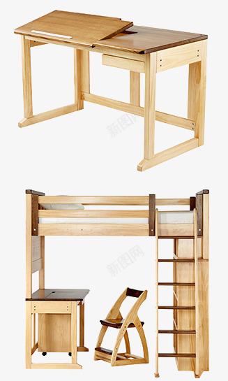 桌子和床png免抠素材_新图网 https://ixintu.com 儿童床 家具 床 桌子