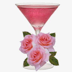 粉色透明酒杯玫瑰花素材