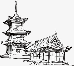 手绘中国建筑手绘古式中国建筑线稿高清图片