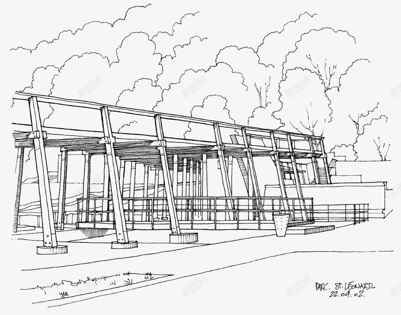 建筑速写png免抠素材_新图网 https://ixintu.com 建筑 手绘 线描 线稿 速写