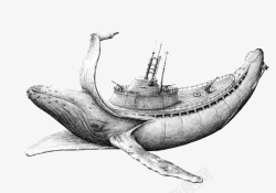 绘画轮船香蕉上的轮船素描插画高清图片