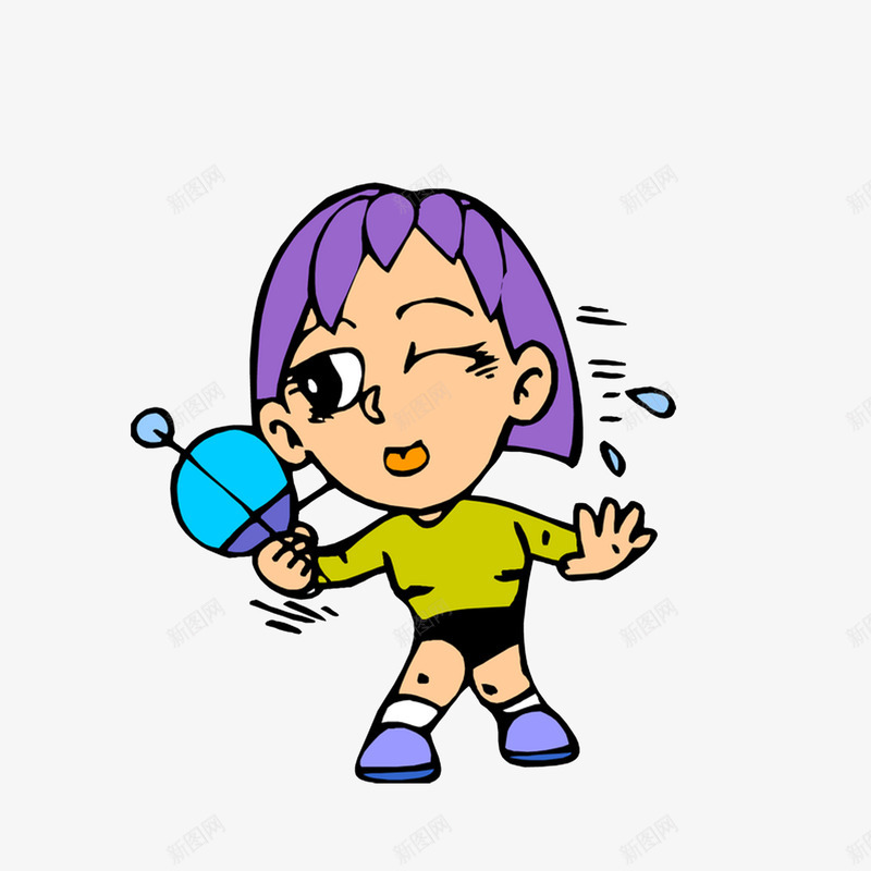 卡通打乒乓球女孩png免抠素材_新图网 https://ixintu.com 乒乓运动员 体育竞技选手 打乒乓球 汗水