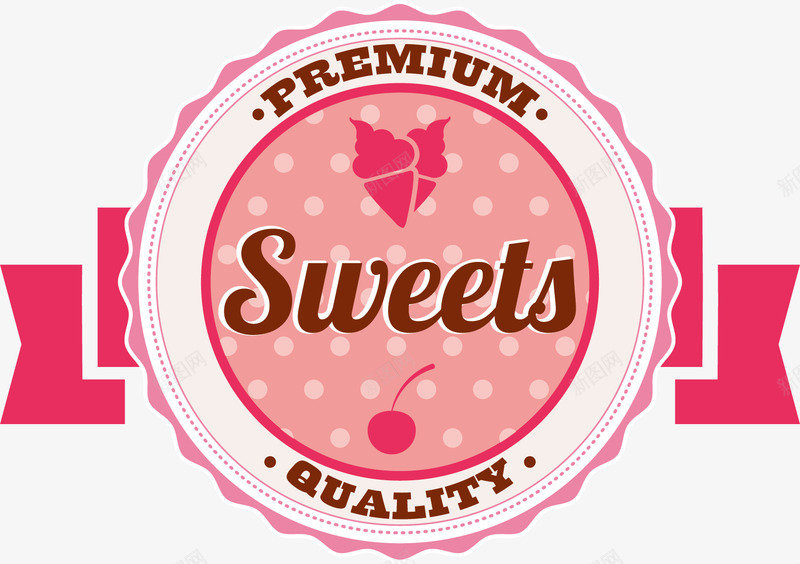 粉色甜品贴纸标签png免抠素材_新图网 https://ixintu.com sweet 冰淇淋 卡通标签 甜品 粉色 贴纸
