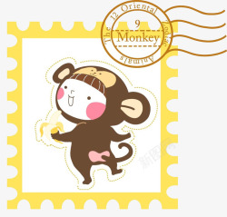 邮票猴子矢量图素材