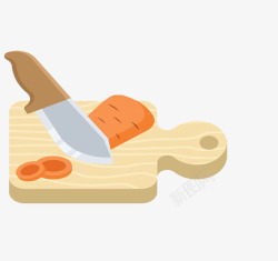 木头砧板手绘插图菜刀切胡萝卜高清图片