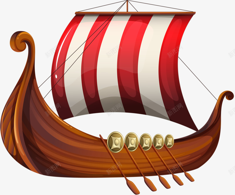 古代龙船png免抠素材_新图网 https://ixintu.com 木头 白色 红色 船桨