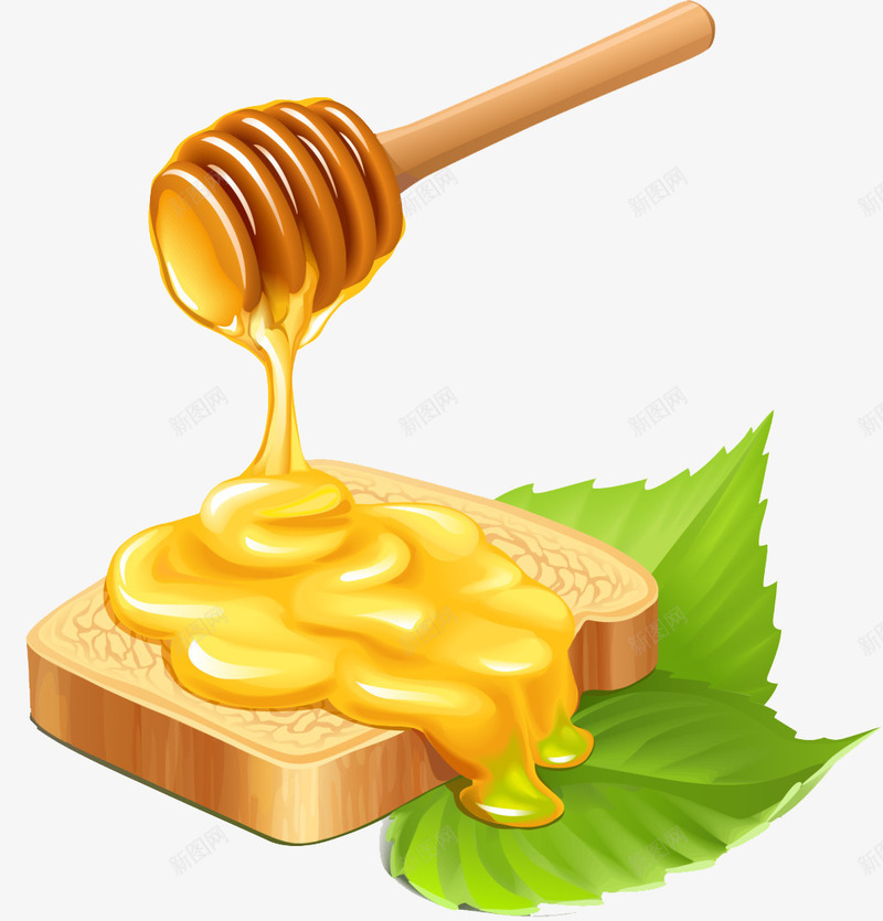 流淌的蜂蜜png免抠素材_新图网 https://ixintu.com 卡通 叶子 美食 蜂蜜 面包