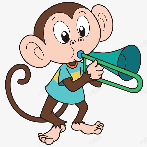 吹号角的猴子png免抠素材_新图网 https://ixintu.com 动物 吹号角 哺乳动物 有尾巴 活动灵活 爱吃香蕉 猴子 猴子尾巴 略像人 身上有毛