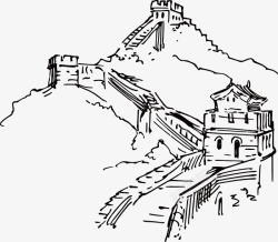 长城线手绘中国长城线稿高清图片