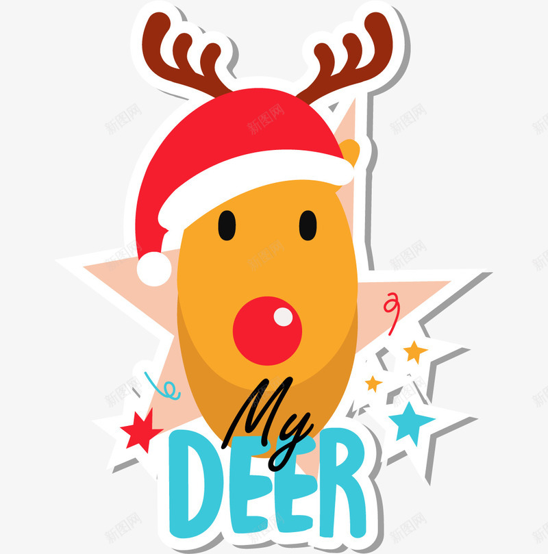 圣诞节贴纸png免抠素材_新图网 https://ixintu.com 圣诞节 小鹿 戴圣诞帽的小鹿 装饰图 装饰画