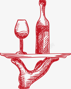 西餐服务员红色拖着红酒的手高清图片