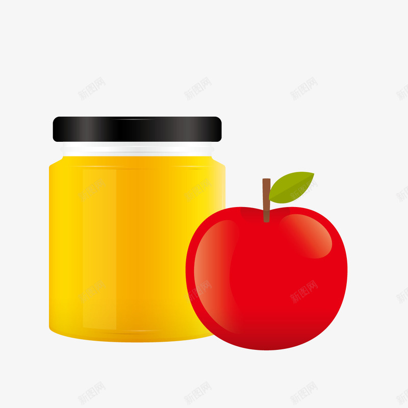 蜂蜜水果png免抠素材_新图网 https://ixintu.com 罐子 苹果 蜜蜂 食物 黄色