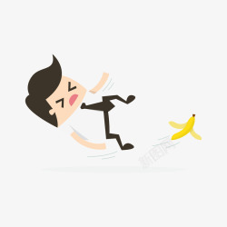 踩香蕉皮摔跤插画高清图片