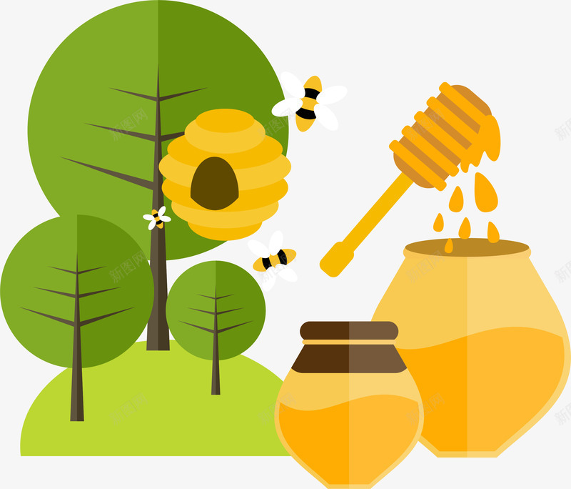 纯天然蜂蜜png免抠素材_新图网 https://ixintu.com 农场 小蜜蜂 矢量素材 纯天然 蜂蜜 黄色