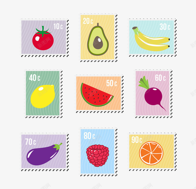 水果系列邮票png免抠素材_新图网 https://ixintu.com 水果 水果系列 系列邮票 西瓜邮票 西红柿邮票 邮票 香蕉邮票