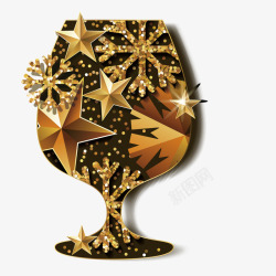 金色五角星图案的红酒杯素材