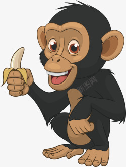 猴子吃香蕉矢量图素材