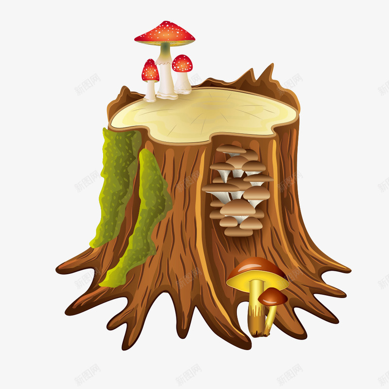 木桩上的蘑菇png免抠素材_新图网 https://ixintu.com 卡通木桩 卡通树桩 卡通蘑菇 木 木头 木桩 树桩 矢量蘑菇 蘑菇