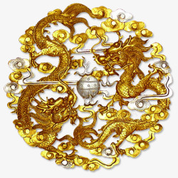 金色镂空双龙戏珠素材