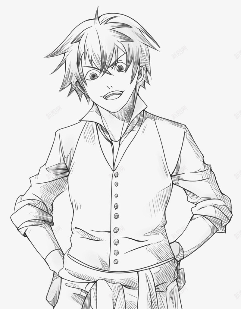 手绘卡通男孩png免抠素材_新图网 https://ixintu.com 人物线稿 卡通人物 卡通形象 线描 线描男孩