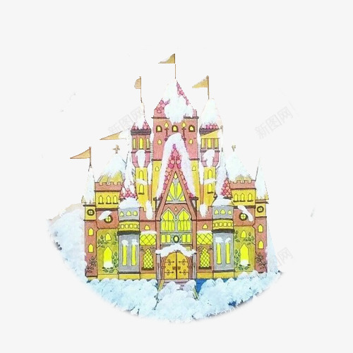 卡通冰雪城堡插画png免抠素材_新图网 https://ixintu.com 冰 冰雪 冰雪城堡 卡通 城堡 插画 雪