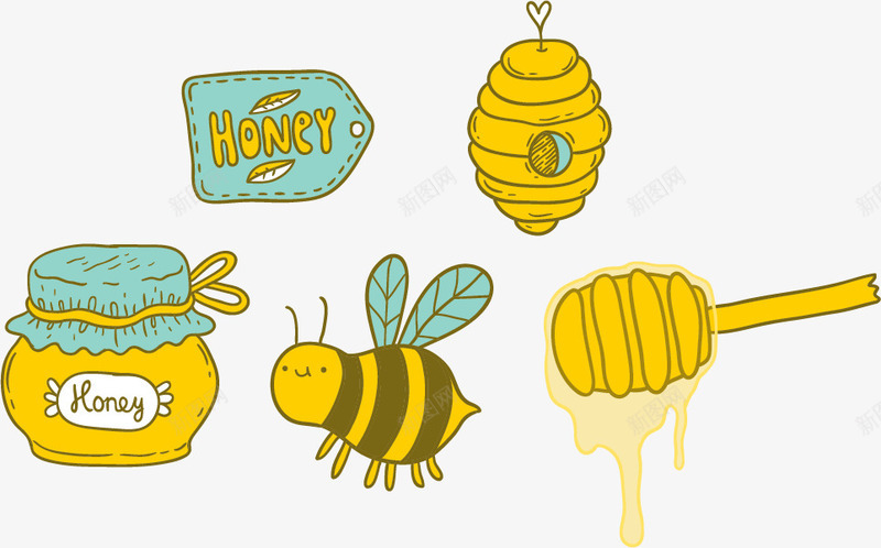 蜜蜂蜂蜜矢量图ai免抠素材_新图网 https://ixintu.com 标签 蜂蜜 蜜蜂 黄色 矢量图