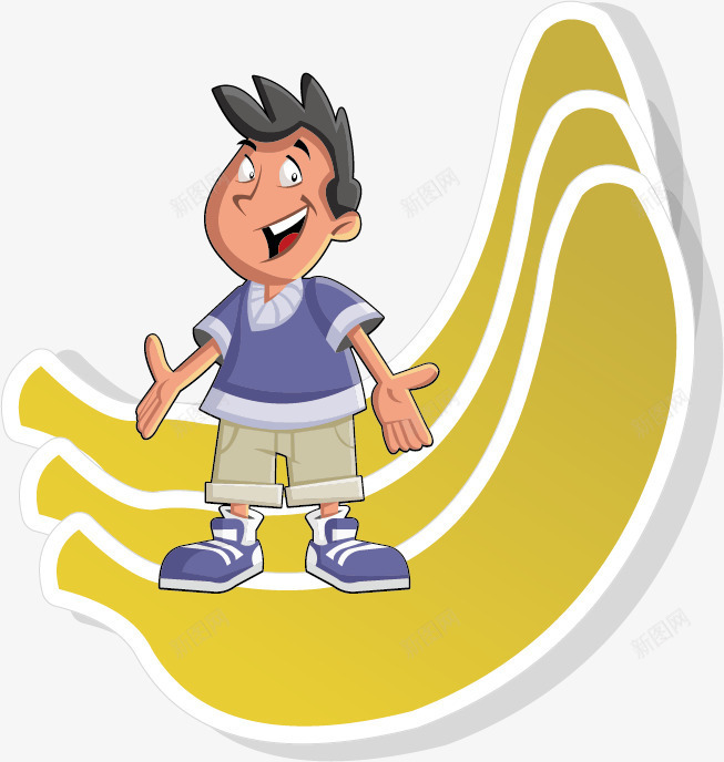 卡通儿童水果标签png免抠素材_新图网 https://ixintu.com 儿童 卡通 可爱 标贴 水果 男孩 香蕉