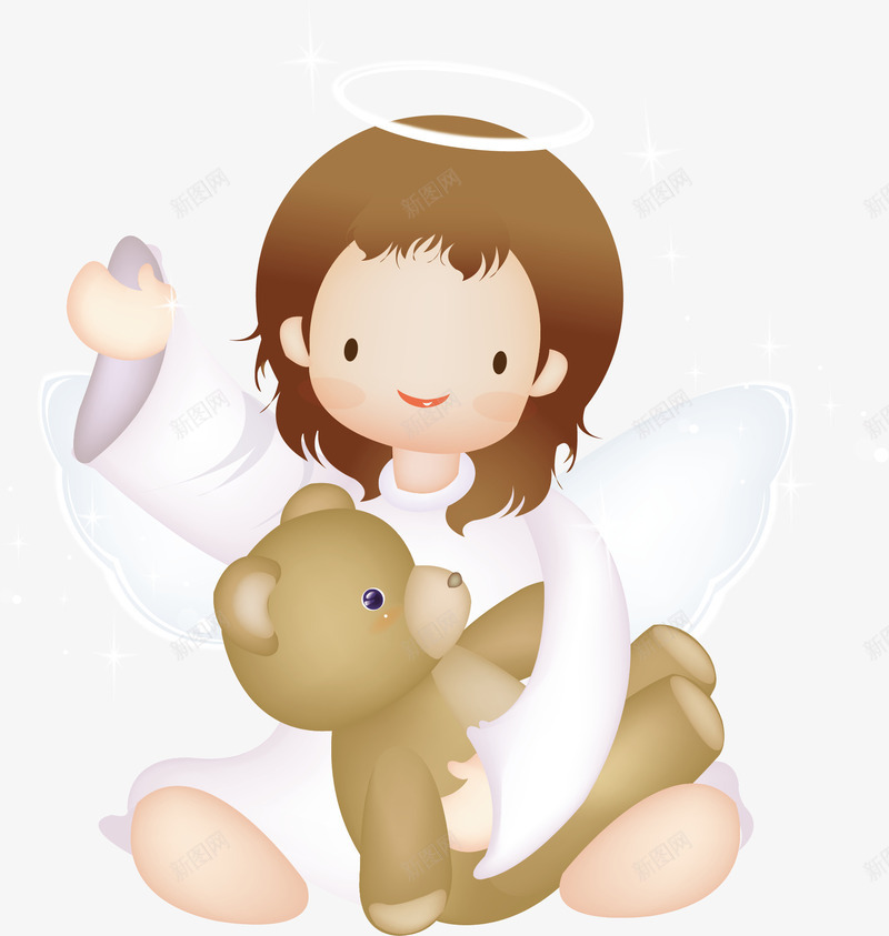 可爱的天使png免抠素材_新图网 https://ixintu.com 天使 女孩 玩具熊 翅膀