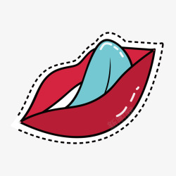 红色手绘线稿嘴唇卡通插画素材